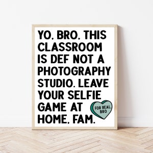 No Phones Sign, Funny Teacher Gift, Middle High School Classroom Decor, Math Classroom Wall Art, English Science History Social Studies Sign