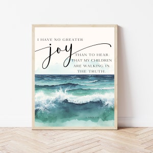Bible Verse Wall Art Nursery, 3 John 1:4, I Have No Greater Joy, Playroom Print Decor, Christian Kids Room Printable, Ocean Scripture Sign