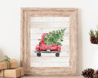 Red Christmas Truck Decor,Christmas Printables,Christmas Wall Decor, Red Truck Christmas Sign, Christmas Wall Art, Holiday Printables