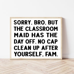Classroom Wall Decor Elementary Middle High School, Funny Classroom Sign, Math Class Prints, Male Teacher Gift, Rules Printable Poster