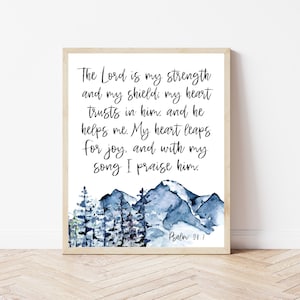 The Lord Is My Strength Printable, Psalm 28:7, Bible Verse Wall Art, Christian Gift Men, Scripture Office Poster, Bible Verses Kids Playroom