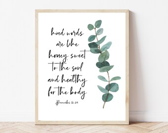 Rustic Bible Verse Sign, Farmhouse Christian Wall Art, Proverbs 16:24, Catholic Printable, Religious Prints, Christian Teacher Gifts
