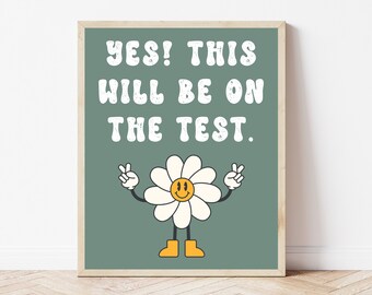 Retro Math Classroom Poster, Science Printable, Groovy Classroom Wall Art, High School English, Funny Classroom Sign, Boho Class Decorations