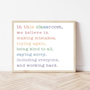 In This Classroom Poster, Rainbow Classroom Wall Decor, Class Rules Sign, Colorful Classroom Theme, Elementary Teacher Desk, Bulletin Board