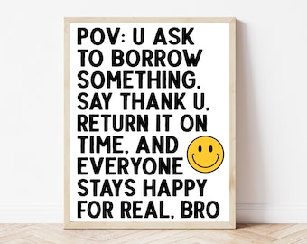 Middle School Class Rules, English Teacher Wall Art Print, Groovy Retro Smiley Face Classroom Decor, Math Poster, High School Science Sign