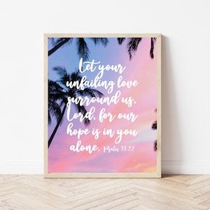 Palm Tree Wall Art, Bible Verse Printable, Ocean Scripture Sign, Beach House Wall Art, Christian Bedroom Print, Unfailing Love Poster