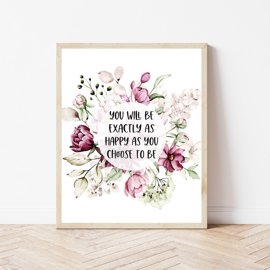 Inspiring Quotes Wall Art, Happiness Sign, Floral Office Wall Decor ...