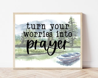 Scripture Living Room Wall Art, Prayer Warrior, Bible Verse Bedroom Sign, Pray About Everything, Christian Office Prints, Philippians 4:6