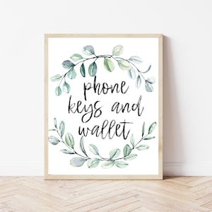 Letrero de billetera con llaves y teléfono, antes de salir de esta casa, decoración divertida para la entrada, no olvides tus llaves, letrero para la puerta de entrada, impresión artística para pared de garaje
