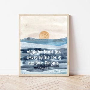 Psalm 93:4, Ocean Bible Verse Wall Art, Beach Scripture Sign, Bible Verse Sign, Beach House Wall Decor, Nautical Nursery Christian Print