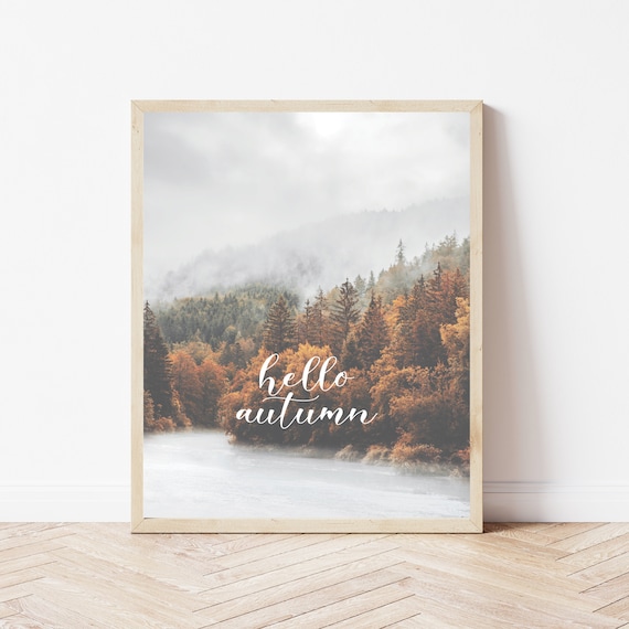 Fall Photo Prints, Hello Autumn Sign, Fall Photography, Autumn Landscape, Fall Leaves Mantle Decor, Autumn Forest Wall Art, Fall Download
