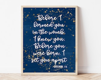 Before I Formed You In The Womb, Jeremiah 1:5, Bible Verse Nursery Wall Art, Christian Baby Gifts, Scripture Nursery Print, Baptism Gifts