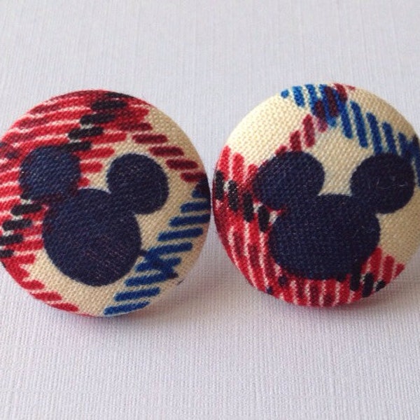 Plaid Mickey Mouse Fabric Earrings, Disney Fabric Earrings, Disney Earrings, Disney Jewelry, Mickey Mouse Earrings, Disneyworld Earrings