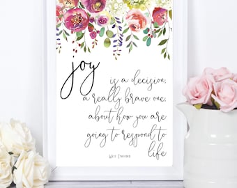 Christian Wall Art, Joy Print, Christian Print, Christian Sign, Floral Christian Decor, Christian Wall Decor, Christian Teen Gift For Girls
