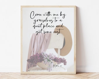 Mark 6:31, Scripture Wall Art Digital, Bible Verse Prints, Christian Dorm Decor, Bible Bedroom Sign, Religious Office Decor, Bible Nursery
