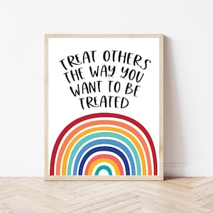 Playroom Wall Art, Homeschool Prints, Little Girls Bedroom Decor, Boys Room Poster, Rainbow Wall Art Digital, Golden Rule, Rainbow Sign