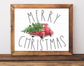 Merry Christmas Print, Red Christmas Truck Sign, Farmhouse Christmas Decor, Christmas Printables, Christmas Wall Decor, Christmas Wall Art