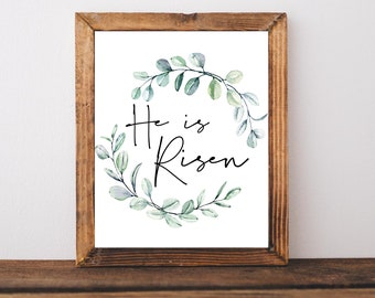 Decoración cristiana de Pascua, Él es signo resucitado, Pascua imprimible, Decoración de pared de Pascua, Decoración de Pascua religiosa, Impresiones de Pascua, Signo de Pascua religioso