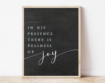 Minimalist Modern Bible Verse Print, Psalm 16:11, Farmhouse Christian Sign, Fullness Of Joy,Minimal Scripture Nursery Office Kitchen Digital