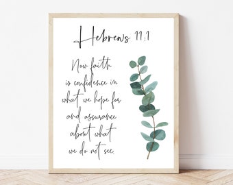 Hebreos 11:1, La fe es confianza, Arte de pared de versículos bíblicos, Signo de definición de fe, Arte bíblico minimalista, Regalos de fe cristiana, Arte de las Escrituras