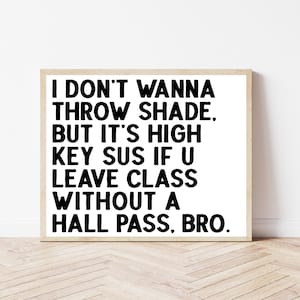 Hall Pass, Mittlere Oberstufe, Klassenzimmer Regeln, Erwartungen, Mathe Poster, Sportklasse, Lustiges Lehrer Dekor, Englisches Schild, Wissenschaft Wandkunst