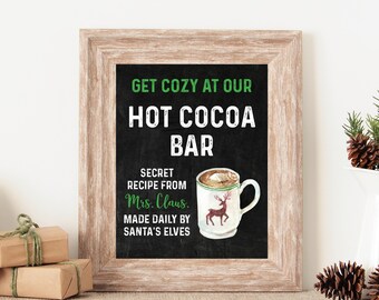 Hot Cocoa Bar Sign, Holiday Party Sign, Printable Hot Cocoa Bar, Christmas Wall Art, Holiday Wall Decor, Christmas Decorations