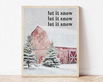Winter Forest Print, Christmas Wall Art Decor, Let It Snow Sign, Pine Tree Print, Snowy Wall Decor, Holiday Printable,Rustic Christmas Decor