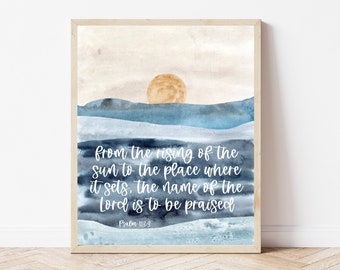Psalm 113:3, Watercolor Bible Verse Wall Art, Scripture Office Prints, From The Rising Of Sun, Ocean Bible Nursery Decor, Christian Poster