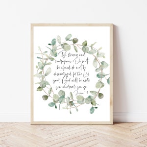 Be Strong And Courageous Print, Joshua 1:9, Christian Playroom, Bible Verse Wall Art Printable, Christian Bedroom Decor, Scripture Wall Art