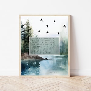 Isaías 43:19, Regalo de aliento de las Escrituras, Impresión de versículos bíblicos, He aquí que estoy haciendo algo nuevo, Decoración de la oficina de arte de la pared cristiana, Signo bíblico