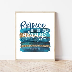 Philippians 4:4, Rejoice In The Lord Always, Bible Verse Wall Art Digital, Christian Home Decor, Sunday School Teacher, Homeschool Printable