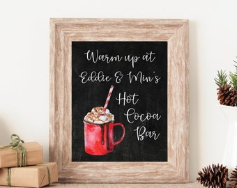 Letrero de barra de cacao caliente de boda, letrero de cacao caliente personalizado, letrero de barra de cacao caliente personalizado, letrero de boda de Navidad, imprimible para bodas de invierno