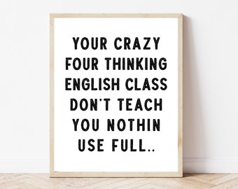Decoración del aula de profesores de inglés, carteles de gramática, arte de pared del aula de la escuela secundaria, iluminación inglesa, artes del lenguaje, regalos divertidos para profesores de inglés