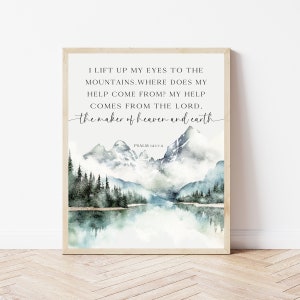 Bible Verse Wall Art, Christian Office Decor, Psalm 121 Print, I Lift Up My Eyes To The Mountains, Scripture Poster Home, Mountain Bible