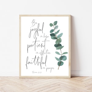 Romans 12:12, Be Joyful In Hope Patient In Affliction, Bible Verse Wall Art, Scripture Wall Decor, Minimalist Christian Prints, Bible Office