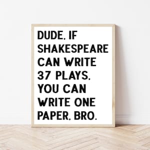 Shakespeare Poster, Funny English Classroom Wall Decor, Middle High School English Teacher, Grammar, Poetry, Language Arts, Literature Sign