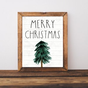 Merry Christmas Print, Farmhouse Christmas Sign, Christmas Wall Art Printable, Christmas Tree Prints, Rustic Christmas Decor, Winter Decor