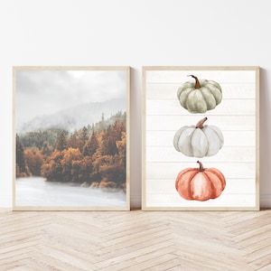 Paquete imprimible de arte de pared de otoño, decoración de calabaza de otoño, manto de otoño, impresión de arte de pared de otoño de granja, cartel de otoño de Boho, paisaje de otoño de Moody