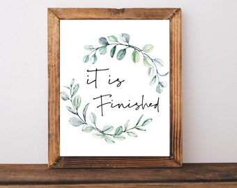 Pascua imprimible, es signo terminado, decoración cristiana de Pascua, decoración de la pared de Pascua, decoración religiosa de Pascua, impresión de Pascua, está impresión terminada