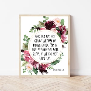 Gálatas 6:9, No nos cansemos, Impresiones de arte de pared de versículos bíblicos, Escuela cristiana, Regalos de las Escrituras Mujeres, Hacer buena impresión, Cristiano moderno