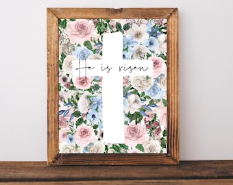 Grabados de Pascua, Arte de pared de Pascua, Él ha resucitado, Decoración cristiana de Pascua, Decoración de pared de Pascua, Imprimible de Pascua, Pascua religiosa, Signo de Pascua