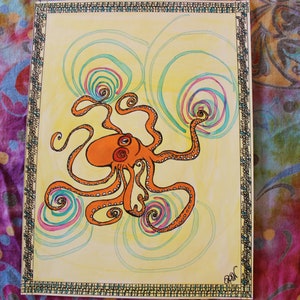 Magic Octopus Original Fine Painting on Paper  featured in Baltimore Magic Octopus Magazine 2012