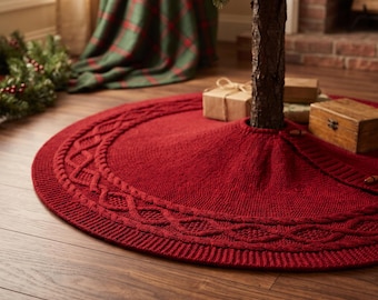 Button Knit Christmas Tree Skirt, Farmhouse Christmas Decor, Cozy Tree Mat, Holiday Gift for Mom
