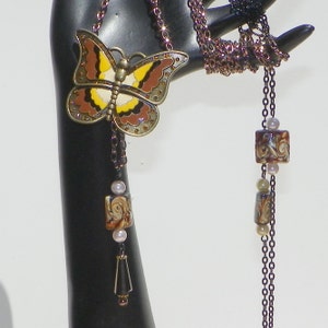 Butterfly Double Strand Necklace Shades of Brown