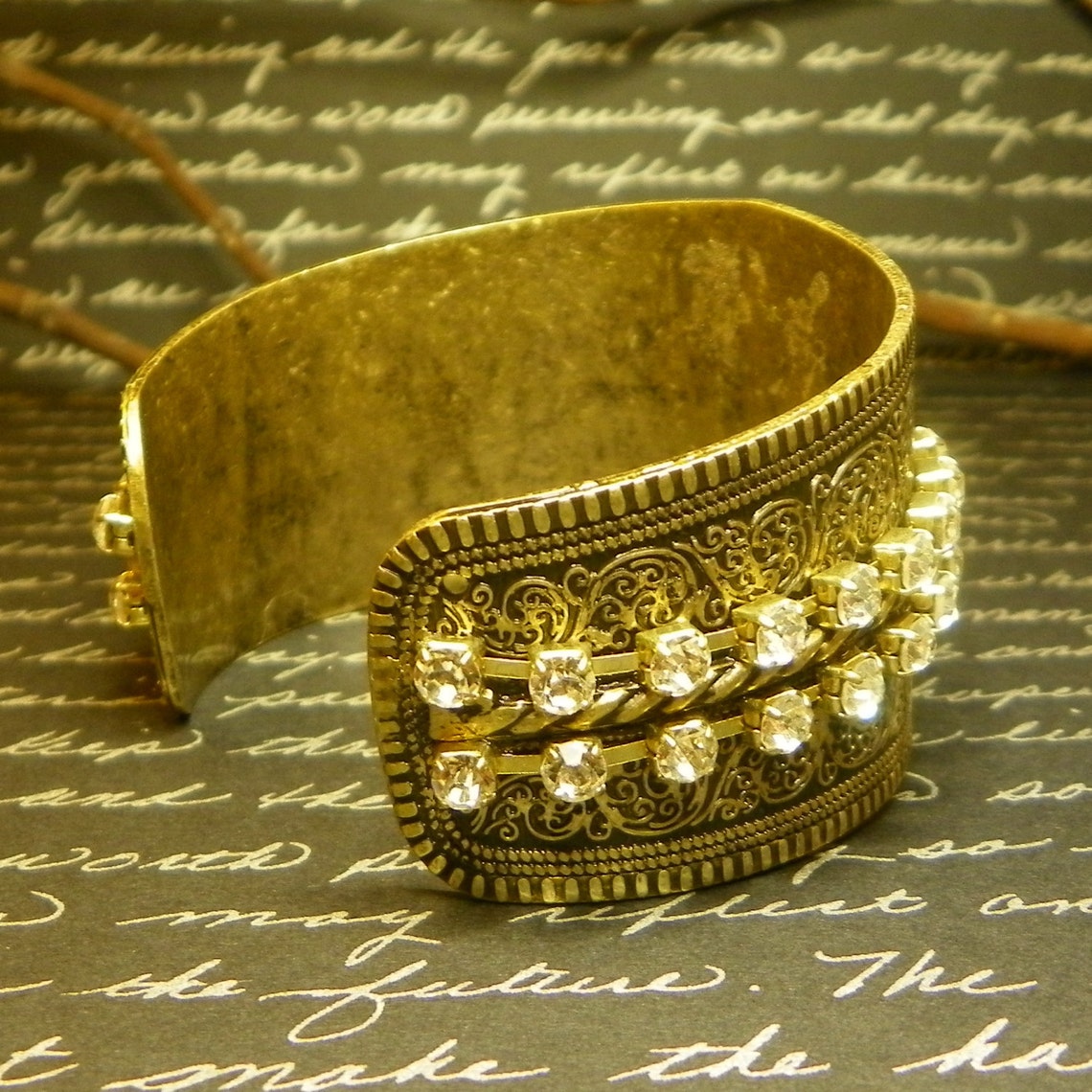 Cuff Bracelet Antique Gold Etsy
