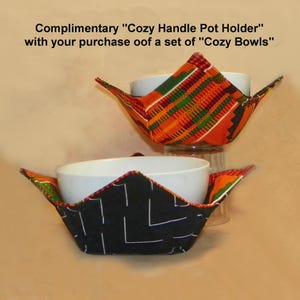 Kwanzaa Kente Fabric Cozy Bowls - Double Sided Set with Pot Holder