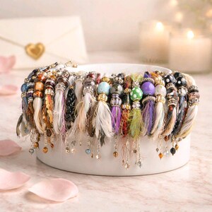 Boho Fiber Bracelet: Beaded Multi-Color Ribbon Bracelet (Size 7-7.5)