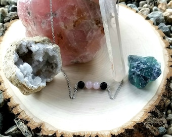 Rose Quartz Diffuser Necklace - Essential Oil Diffuser Necklace - Stone Diffuser Boho Necklace - Volcanic Rock Necklace - Chakra Healing Gem