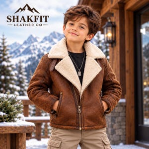 Boys Brown Winter Jacket, Cream Collar Zip Up Coat, Stylish Kids Outerwear, Casual Winter Jacket for Boys