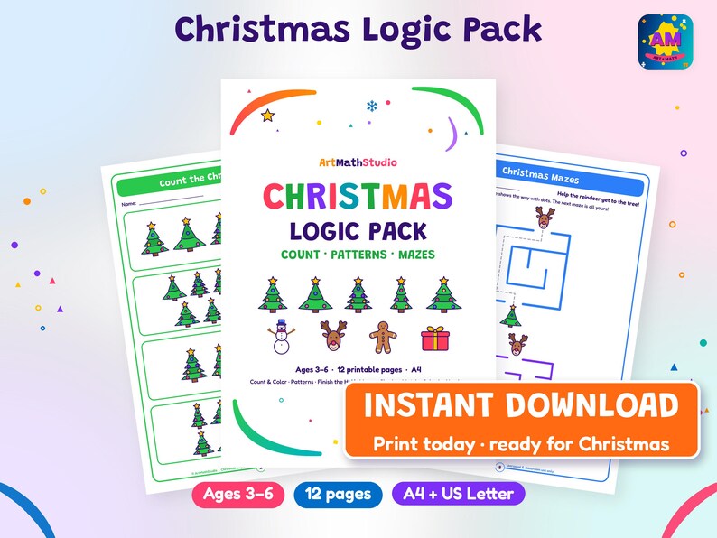 Christmas Worksheets Preschool Printable, Logic Pack, Mazes, Patterns ...